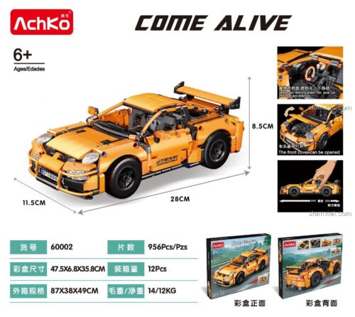Chi tiết tính năng của đồ chơi mô hình AchKo 60002 Porsche 911, có động cơ kéo lùi, mở được capo, dành cho con trai trên 6 tuổi.