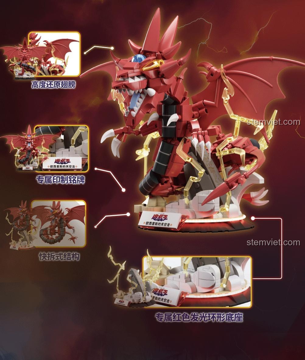 Đồ chơi mô hình Rồng Obelisk AREA-X AX0042 với cánh cử động linh hoạt, đế trưng bày phát sáng, bộ xếp hình cho bé trai 12 tuổi