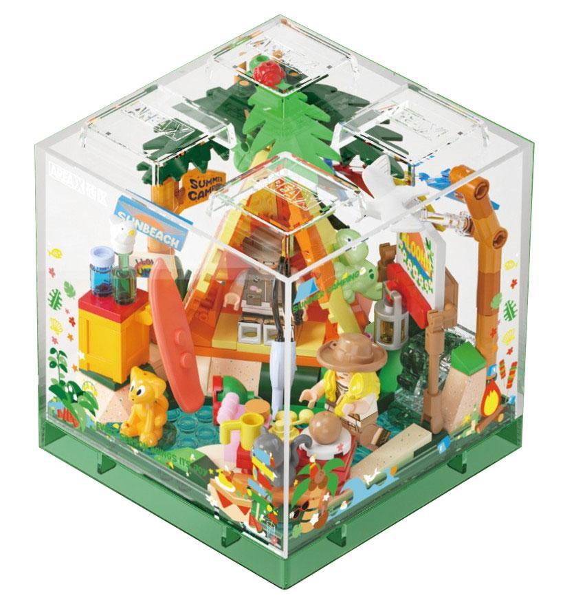 Hộp bộ lắp ghép Mô hình cắm trại mùa hè AREA-X AX0104 trong suốt, hiển thị cảnh cắm trại bãi biển sống động, phù hợp cho bé trai và bé gái 6 tuổi, mang đến trải nghiệm lắp ráp giá trị cao.