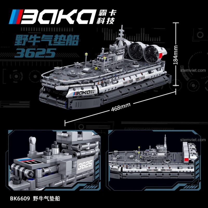 Ảnh thể hiện kích thước thực tế của Tàu đổ bộ đệm khí lớp Zubr BK6609, dài 46.8cm và cao 18.4cm, một mô hình khổng lồ.