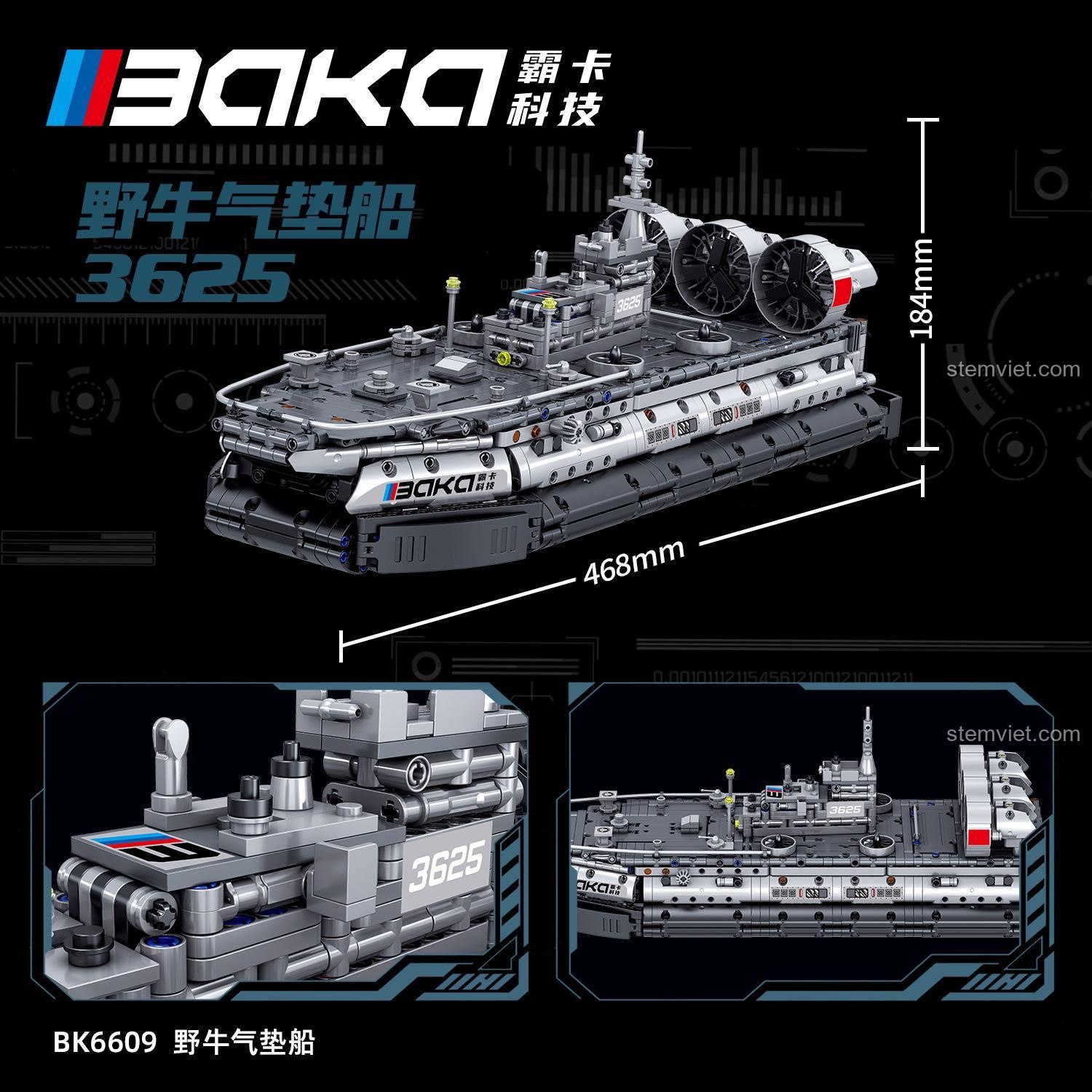 Ảnh thể hiện kích thước thực tế của Tàu đổ bộ đệm khí lớp Zubr BK6609, dài 46.8cm và cao 18.4cm, một mô hình khổng lồ.