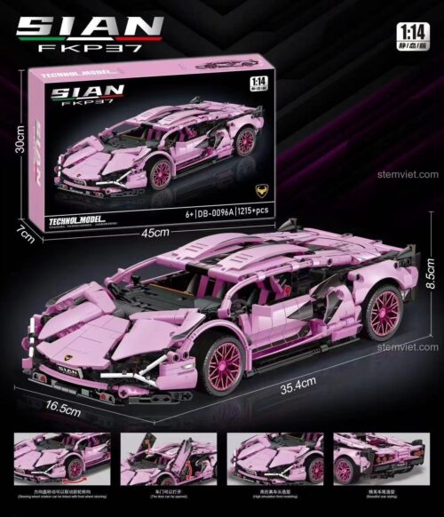 Đồ chơi lắp ghép Lamborghini Sián FKP 37 Hồng Bana DB-0096 thể hiện kích thước 35.4x16.5x8.5cm, siêu xe sành điệu cho bé gái 6 tuổi.