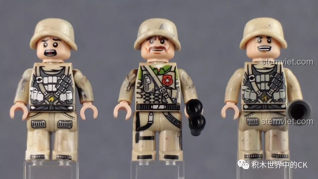 Chi tiết biểu cảm khuôn mặt đa dạng của các minifigures trong bộ đồ chơi xây dựng Máy bay A-10 Warthog XB-06022.