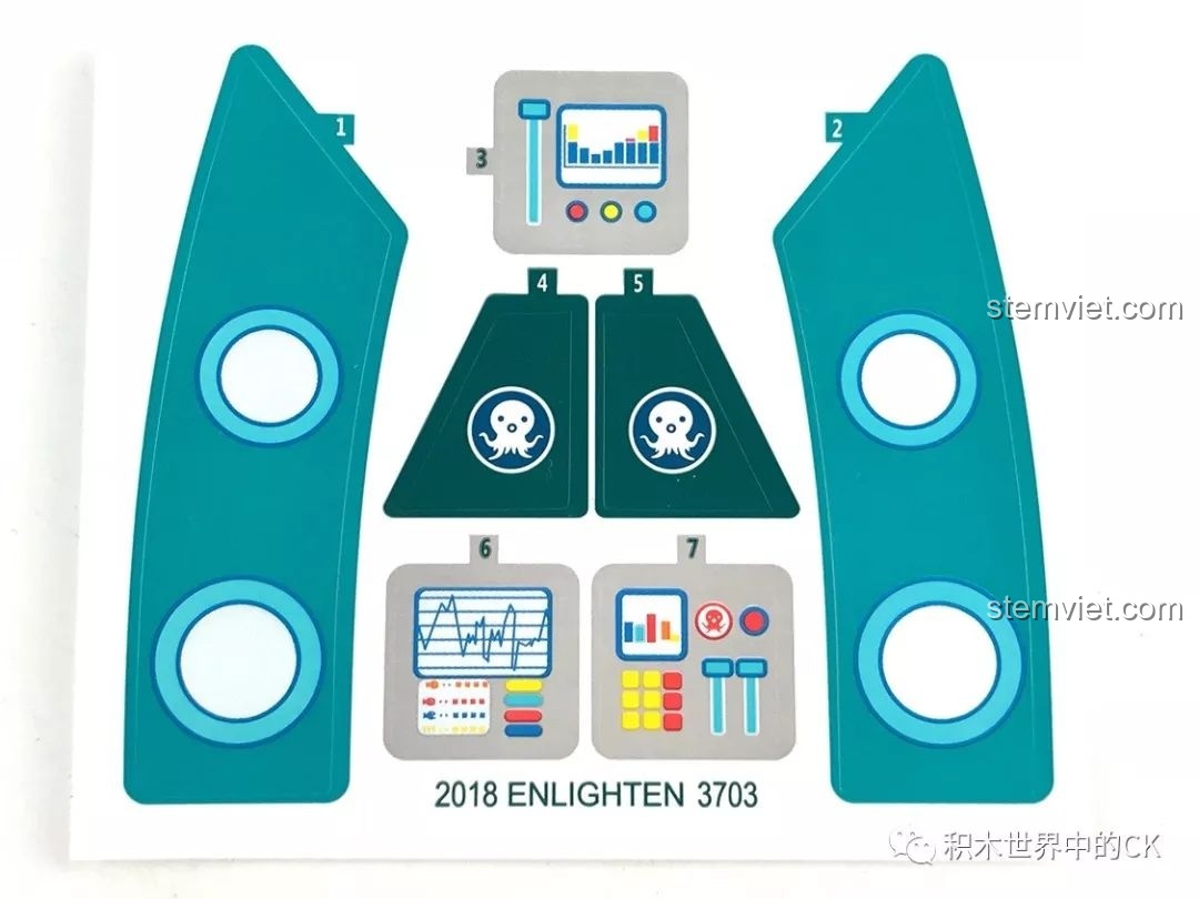 Tờ sticker đi kèm bộ lắp ráp Tàu Ngầm Cá Đèn Lồng Octonauts cho bé từ 6 tuổi với màu sắc sinh động.