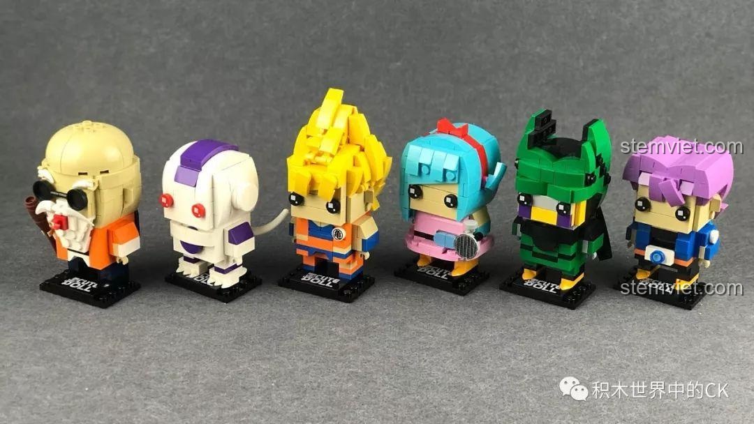 Toàn bộ 6 mô hình trong bộ sưu tập Decool Dragon Ball Cute Doll 6823-6828 đứng cạnh nhau.