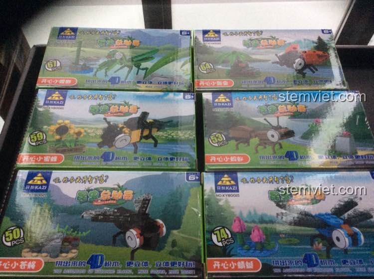 Toàn bộ 6 hộp trong bộ sưu tập đồ chơi lắp ráp Thế giới côn trùng của KAZI, bao gồm cả bộ Chuồn Vui Vẻ KY80021-2.