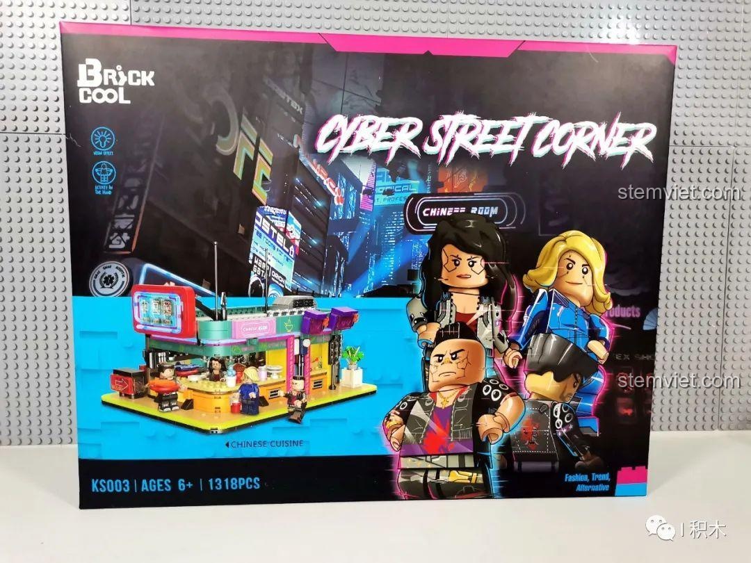Ảnh hộp sản phẩm BrickCool KS003 Nhà hàng Trung Hoa Cyberpunk, đồ chơi mô hình góc phố cyberpunk, phù hợp cho bé 6 tuổi, chất lượng cao.