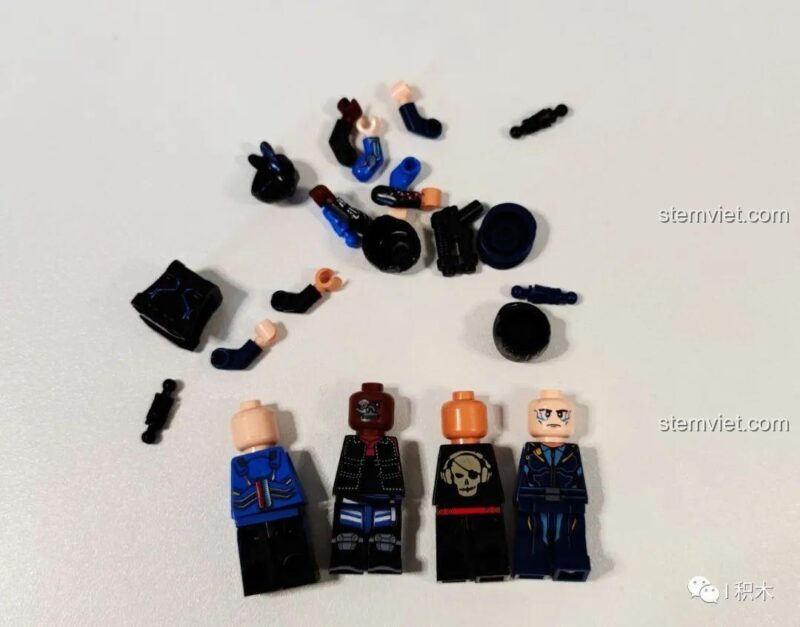 Các minifigure tháo rời của bộ lắp ghép BrickCool KS004 Cửa hàng thuốc góc phố Cyberpunk, đồ chơi mô hình Kiến trúc Cyberpunk.