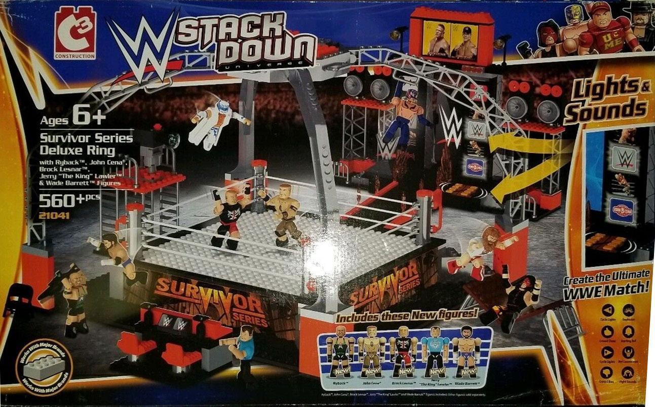Hộp bộ lắp ráp Sàn đấu WWE Survivor Series C3 Construction 21041. Đồ chơi cho bé trai 6 tuổi, có đèn và âm thanh.