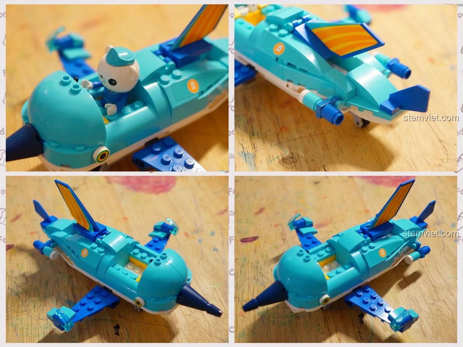 Các góc nhìn khác nhau của mô hình Tàu Ngầm Cá Kiếm Gup-B sau khi lắp ráp, thể hiện chi tiết thiết kế.