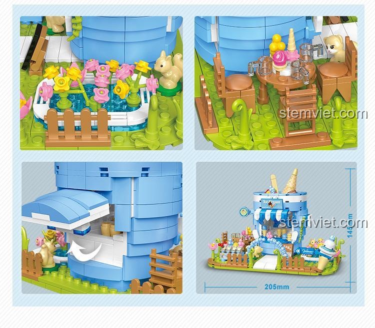 Mô hình Cửa hàng kem Ice Cream Caco Blocks D005-2 với chi tiết tinh xảo và kích thước rõ ràng