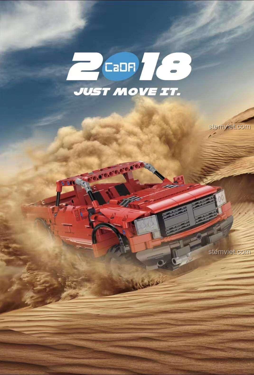 Hình ảnh quảng cáo bộ đồ chơi CaDA C51005 Xe Bán Tải Đỏ, mô hình điều khiển từ xa tốc độ vượt trội, phù hợp bé trai 6 tuổi.