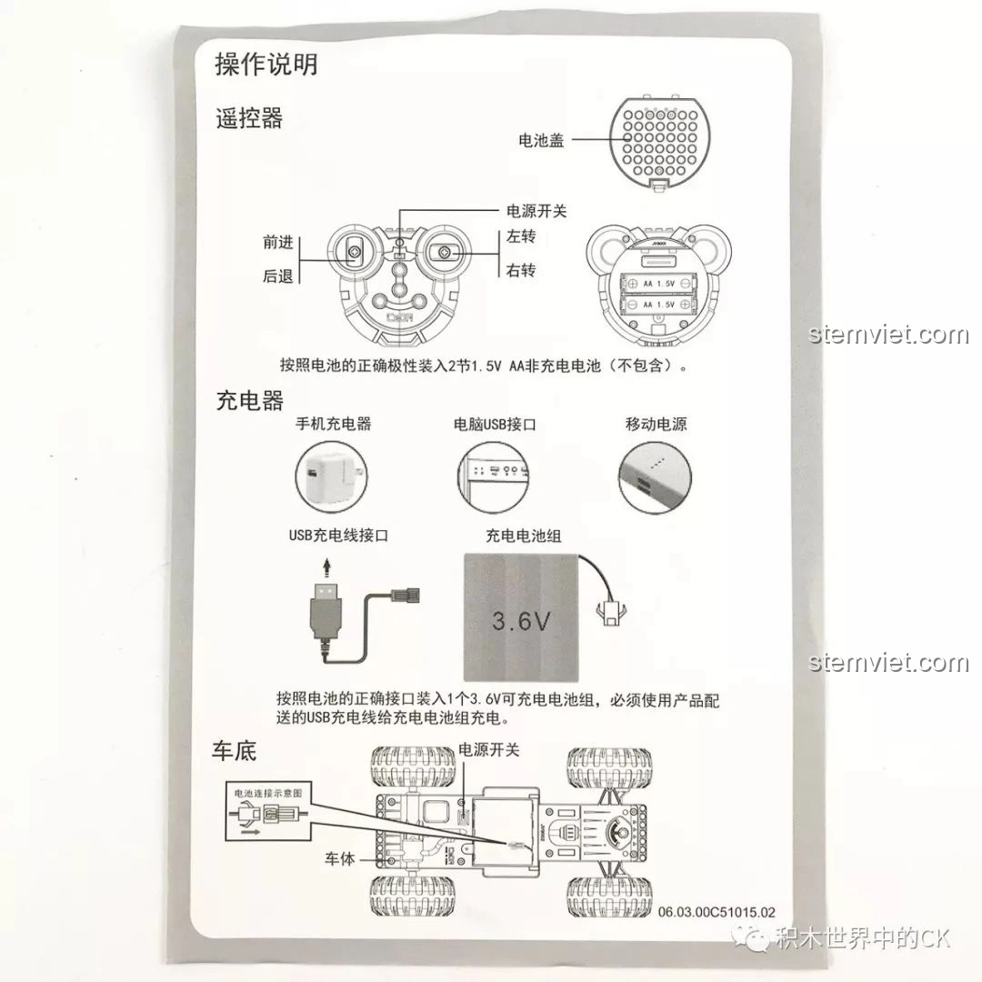 Hướng dẫn sử dụng tay cầm điều khiển và sạc pin cho xe bán tải CaDA C51005 RC.