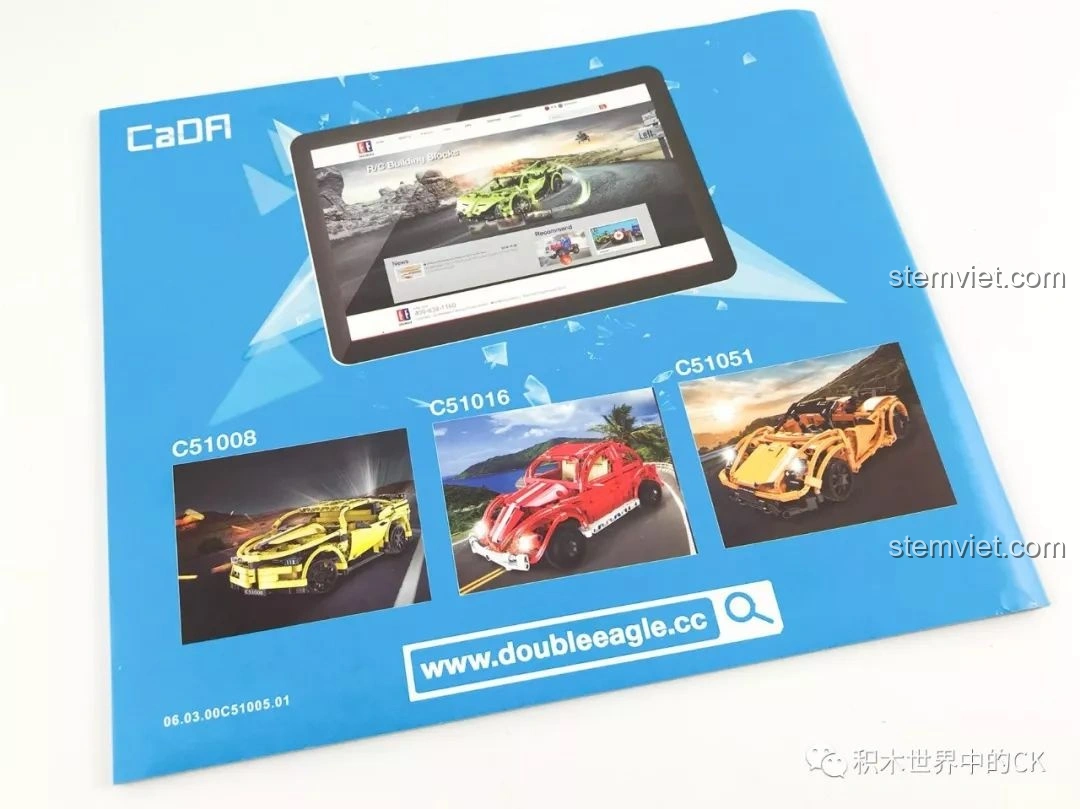 Trang cuối sách hướng dẫn CaDA C51005 Xe Bán Tải Đỏ quảng cáo các mẫu xe CaDA khác như C51008, C51016, C51051.