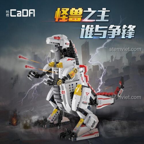 Bộ lắp ráp Khủng long Cơ khí Godzilla CaDA C51063 có khả năng bắn đạn nhựa, mang đến trải nghiệm hành động đỉnh cao cho bé trai 6 tuổi.
