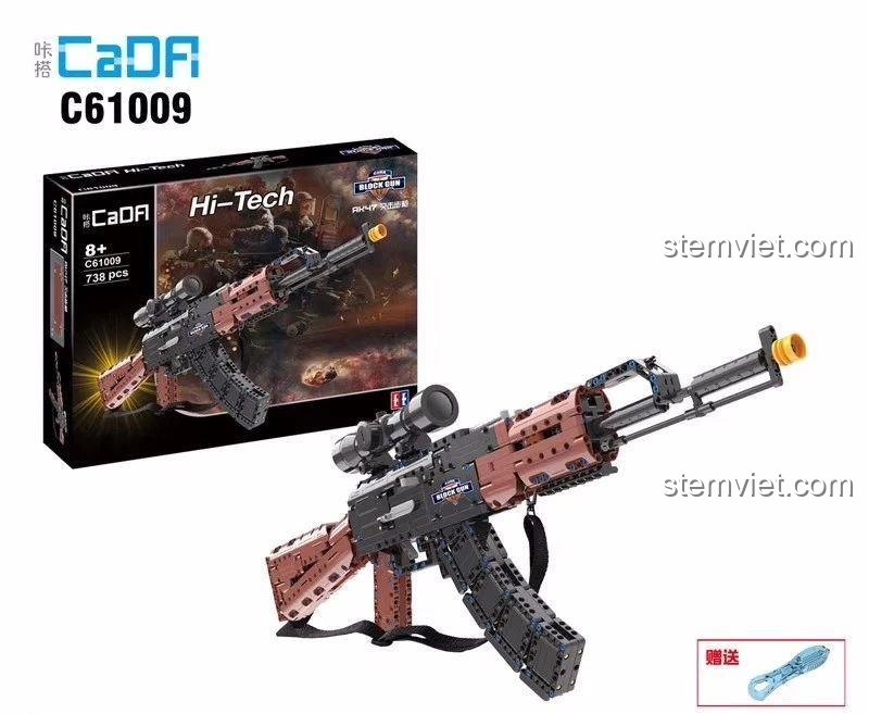 Hộp bộ đồ chơi lắp ghép Súng AK-47 CaDA C61009, 738 mảnh, chất lượng cao, phù hợp con trai 8 tuổi.