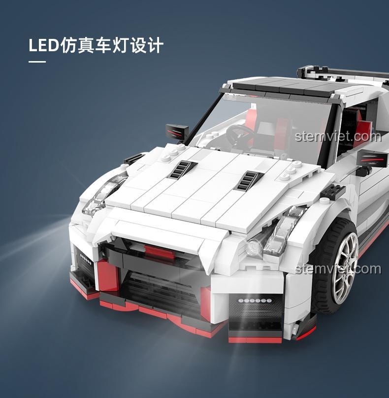 Giải thích điều khiển từ xa 2.4G của bộ lắp ráp CaDA C61020 Nissan GTR R35, với các nút chức năng và khoảng cách điều khiển, đồ chơi mô hình điều khiển từ xa.