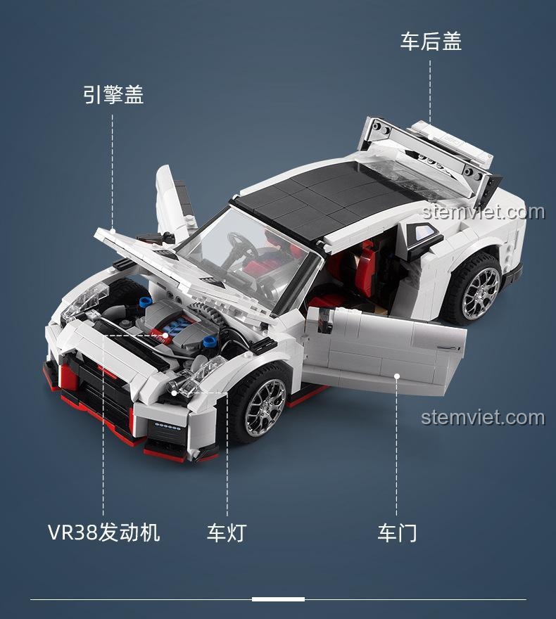 Hệ thống tăng áp nitơ mô phỏng bên trong cốp sau của mô hình CaDA C61020 Nissan GTR R35, đồ chơi mô hình xe đua độc đáo.