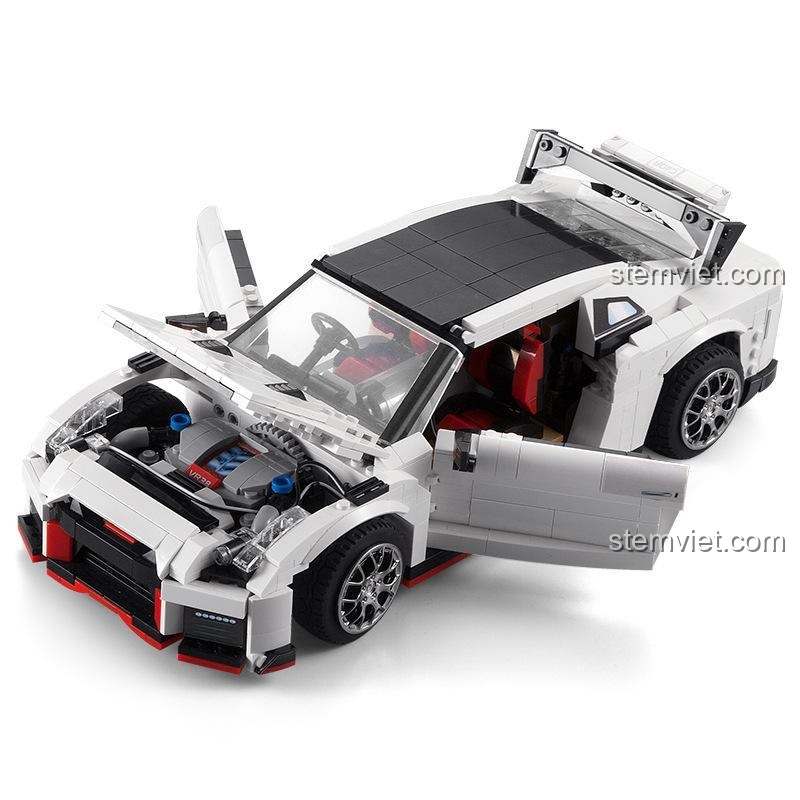 Mô hình lắp ráp Nissan GTR R35 C61020 CaDA, phiên bản tiêu chuẩn màu trắng, chi tiết cao, đồ chơi lắp ghép đáng tiền cho bé trai.