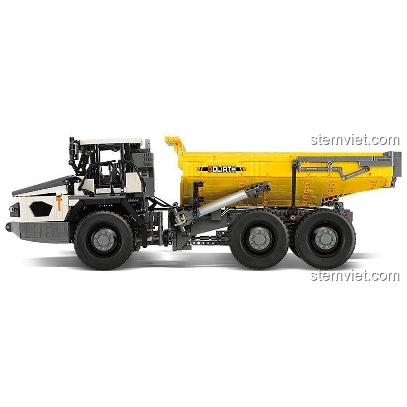 Hình ảnh bên hông xe tải công trình CaDA C61054, đồ chơi lắp ráp chi tiết, xe tải khớp nối mạnh mẽ, chất lượng cao.