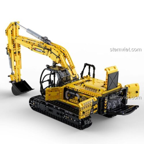 Bộ lắp ráp Xe xúc công trình CaDA C61082 với các cửa khoang có thể mở, khoe chi tiết máy móc bên trong.