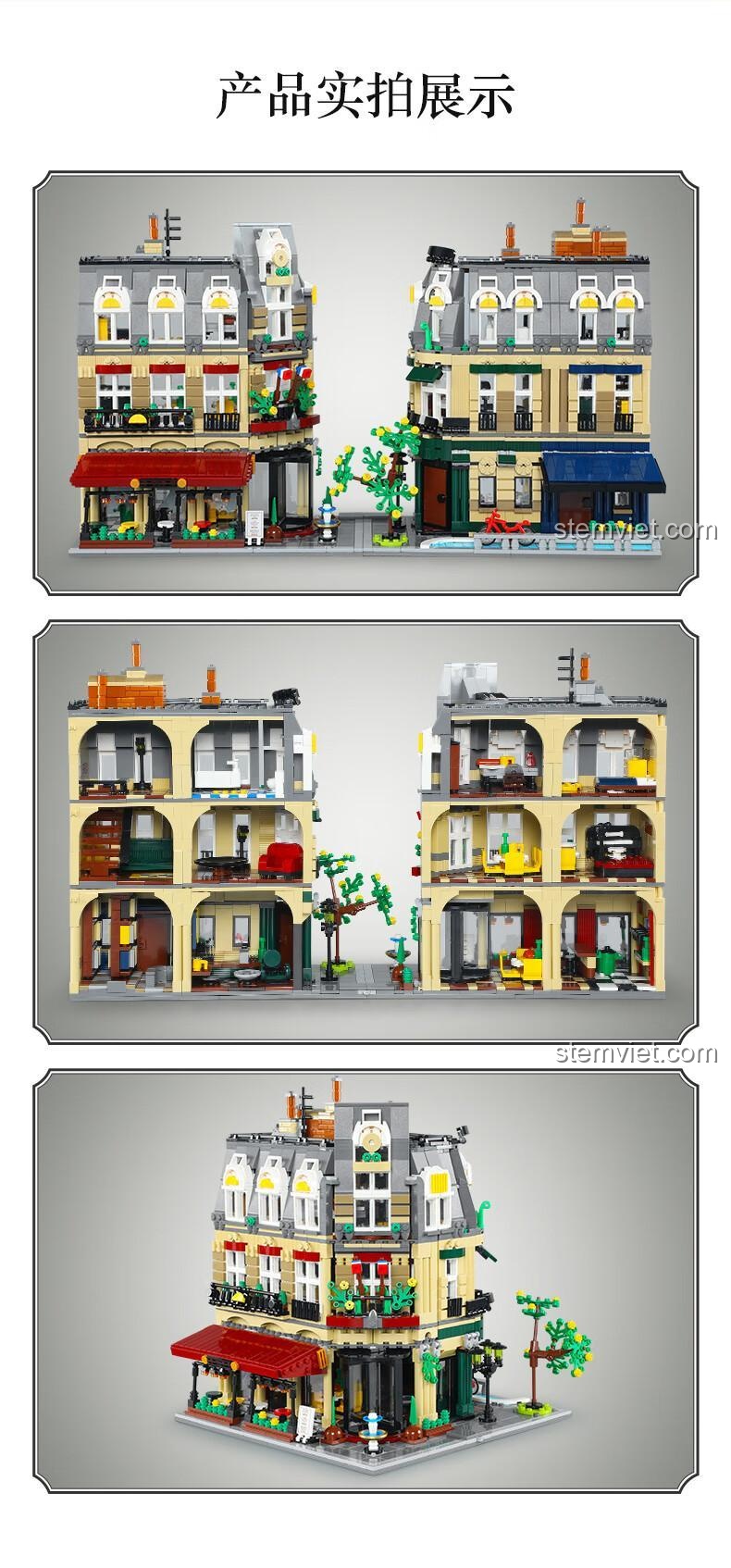 Chi tiết nội thất tầng ba của Mô hình nhà hàng kiểu Pháp C66009: căn hộ, phòng tắm và phòng ngủ rộng rãi.