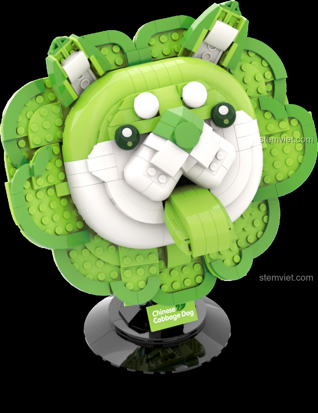 Cận cảnh bộ xếp hình Tượng Chó Bắp Cải 12601, làm nổi bật các đường cong và chi tiết khuôn mặt đáng yêu.