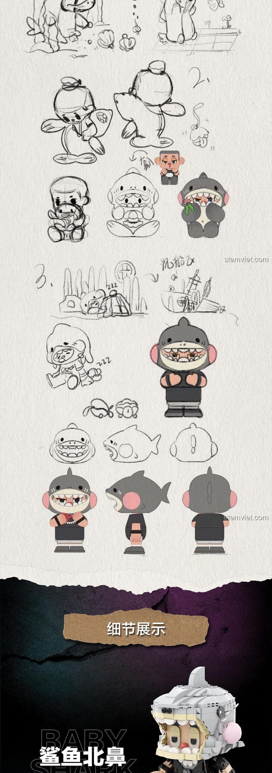 Bộ xếp hình Candy Buw 860936, từ phác thảo đến mô hình hoàn chỉnh.