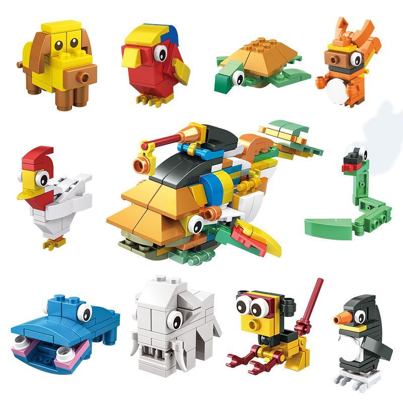 Bộ lắp ghép động vật ngộ nghĩnh CAYI KY007, 10 mẫu động vật đáng yêu cho bé trai, bé gái 6 tuổi, phát triển tư duy sáng tạo.