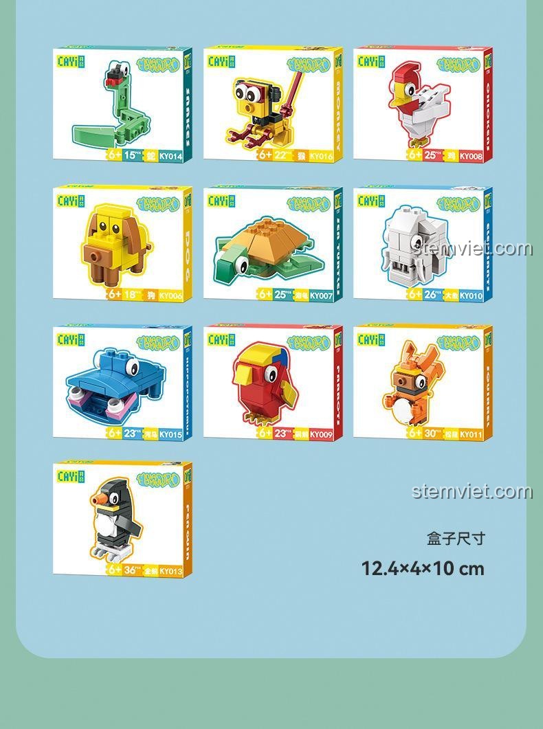 Các hộp nhỏ và số mảnh ghép của bộ lắp ghép CAYI KY006, đồ chơi lắp ráp động vật đáng yêu