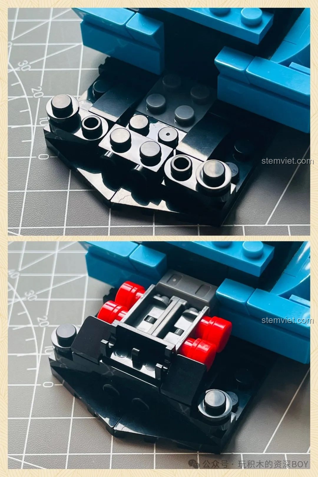 Cận cảnh chi tiết động cơ giả định được lắp đặt ở phía trước của mô hình Pinbo PB8805 Xe Volkswagen Beetle Cắm Trại.