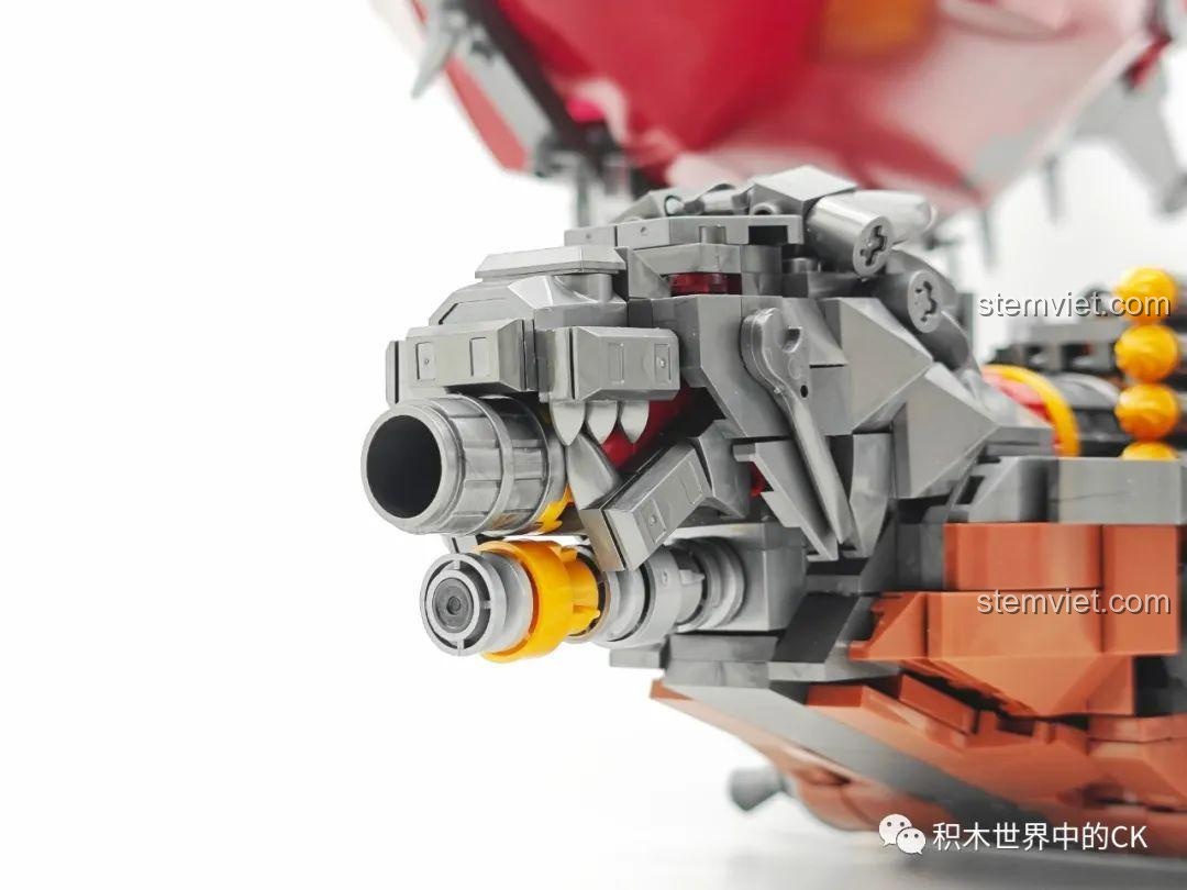 Chi tiết khẩu pháo và răng nanh trên đầu tàu sói của mô hình Khí cầu chiến đấu Orgrim's Hammer 58036.