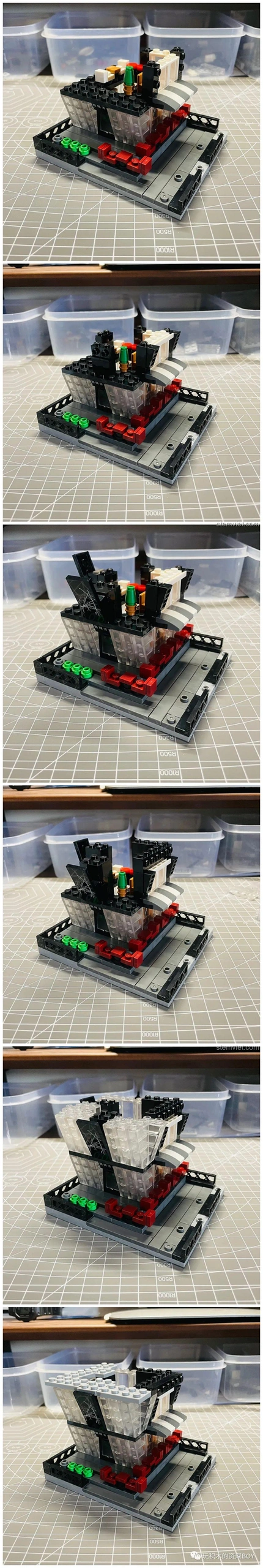 Cận cảnh các chi tiết ngoại thất và cấu trúc tầng hai của mô hình hiệu sách Winwill Books SEMBO 601151.