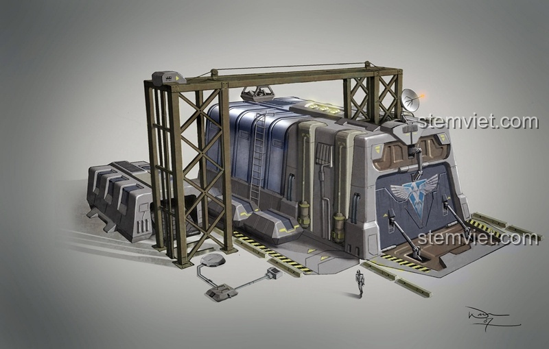 Concept art gốc của Nhà máy chiến xa Đồng Minh trong game Red Alert 3, nguồn cảm hứng cho bộ đồ chơi KAZI KY 81010.