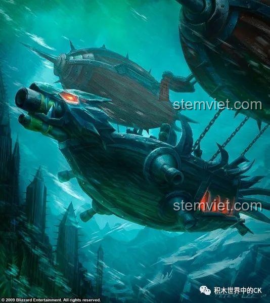 Artwork phác họa Tàu bay của Orgrim trong game World of Warcraft, nguồn cảm hứng cho bộ lắp ráp JIESTAR 58036.