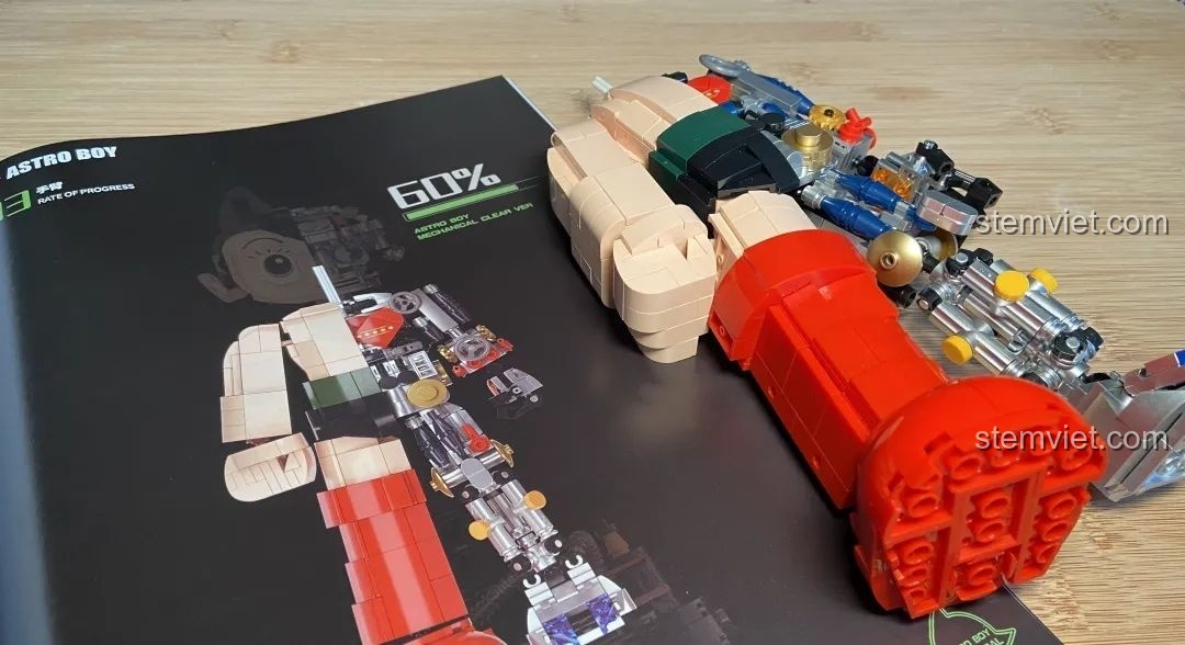 Quá trình lắp ráp mô hình Cậu Bé Astro phiên bản kỷ niệm 70 năm với các chi tiết đang được hoàn thiện.