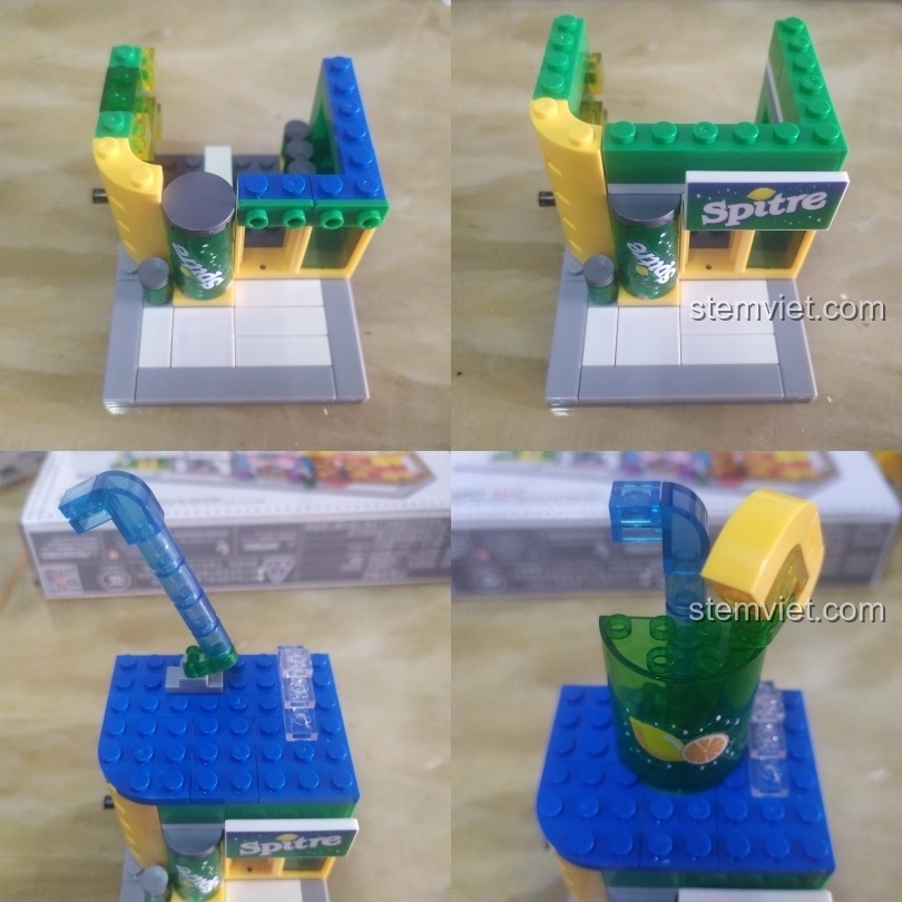 Quá trình hoàn thiện mô hình Sembo Block SD6053 với điểm nhấn là mái nhà hình ly nước có ống hút.