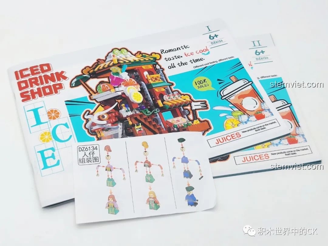 Sách hướng dẫn lắp ráp và tờ hướng dẫn minifigure của bộ Zhegao DZ6134 Xe bán nước ép Rồng.