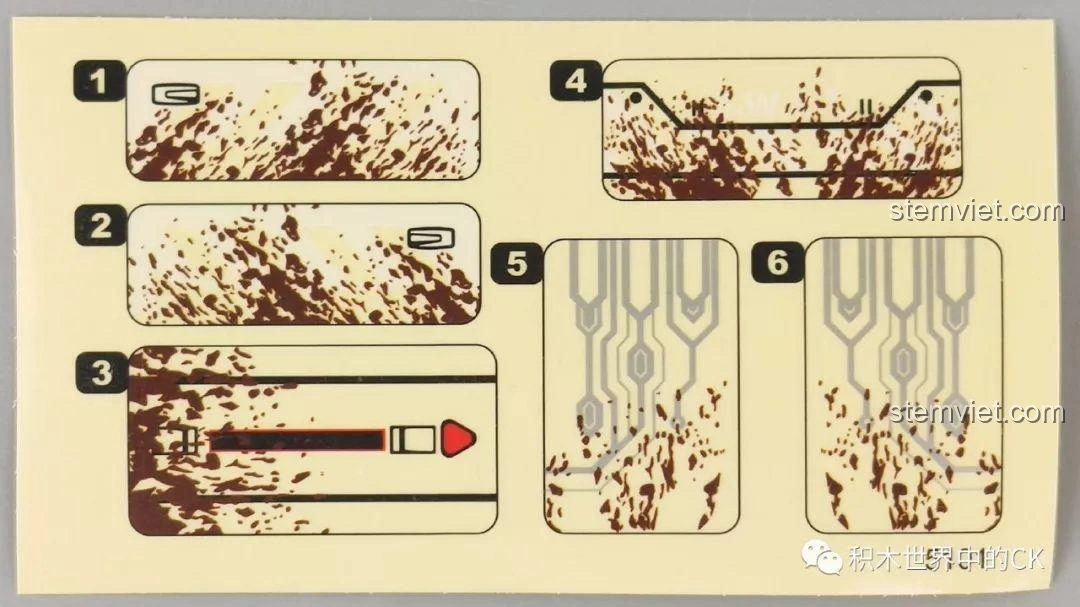 Tấm decal với các họa tiết bùn đất và mạch điện tử, dùng để trang trí cho mô hình Winner 5101.