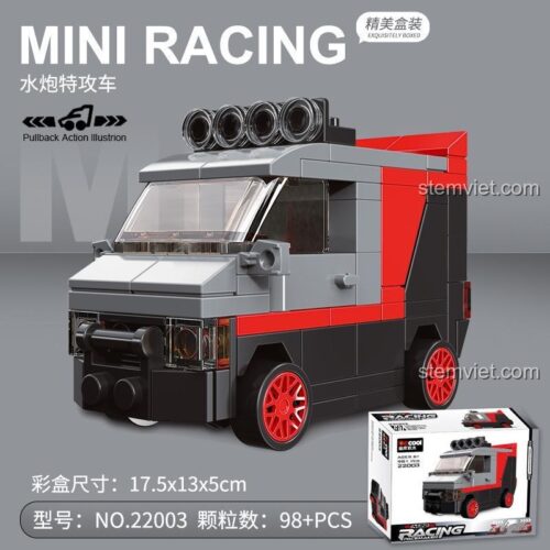 Poster dòng xe đua mini DECOOL Mini Racing PaceMaker, bao gồm mẫu xe tấn công vòi rồng 22003 cho bé trai 6 tuổi.