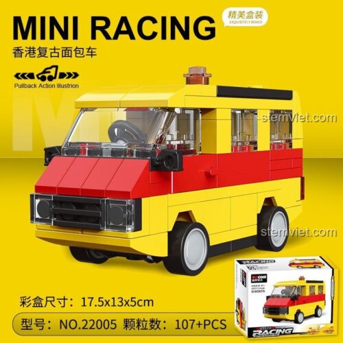 Toàn bộ dòng đồ chơi mô hình DECOOL Mini Racing Pacemaker, bao gồm mẫu xe minibus kiểu cũ 22005 và nhiều mẫu xe khác.