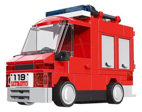 bộ lắp ghép Xe Cứu Hỏa Mini DECOOL 22006 cho bé trai 6 tuổi, giá rẻ. Mô hình xe cứu hỏa có động cơ kéo lùi.