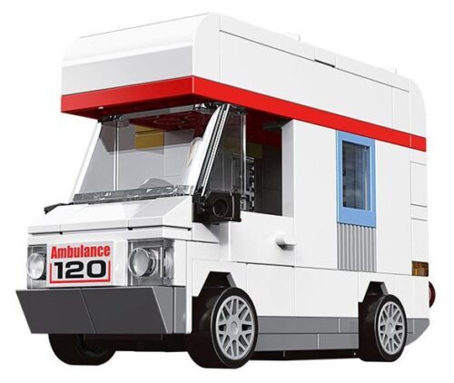 Mô hình xe cứu thương 22008 DECOOL với động cơ kéo lùi. Đồ chơi lắp ghép giá rẻ cho bé trai 6 tuổi.