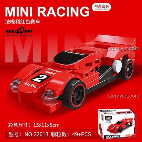 Hộp sản phẩm bộ lắp ráp Xe đua F1 mini Decool 22013. Đồ chơi mô hình 49 mảnh cho bé trai, có chức năng kéo lùi.