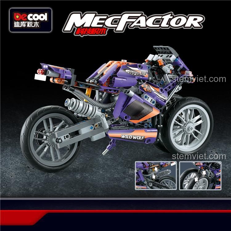 Một góc nhìn khác của bộ xếp hình Decool 33004, thể hiện các chi tiết cơ khí Technic phức tạp.
