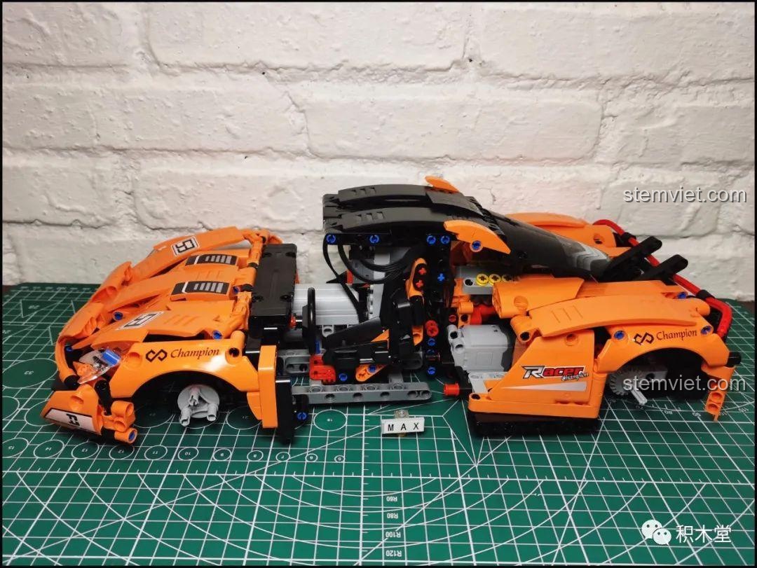 Chi tiết đèn pha và logo trên mô hình Happy Build YC-QC004 McLaren P1, thể hiện sự chú ý đến từng mảnh ghép nhỏ, tăng tính chân thực.