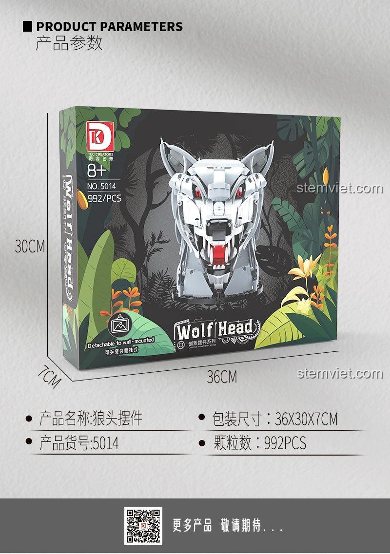 Kích thước hộp của bộ đồ chơi xây dựng đầu sói DK 5014.