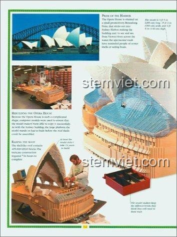 Sách về LEGO® ISBN9780789446916 giới thiệu quá trình xây dựng mô hình Nhà hát Opera Sydney khổng lồ bằng gạch LEGO®.