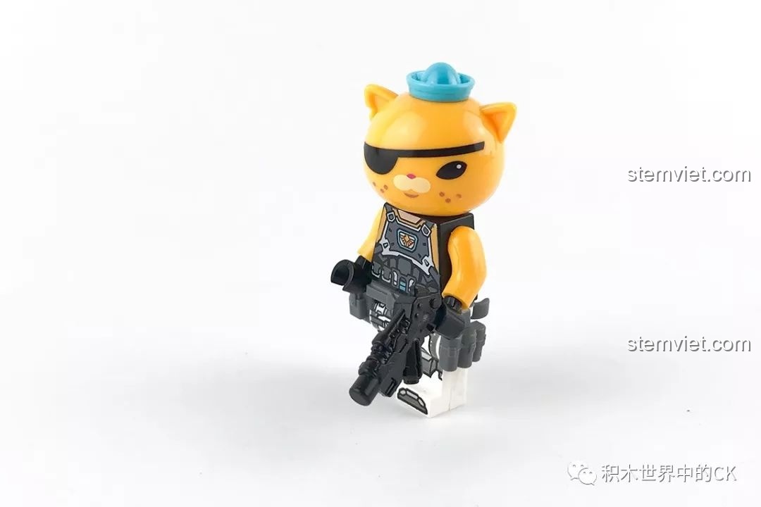 Minifigure Kwazii được trang bị phụ kiện từ các bộ lắp ráp khác, cho thấy độ tương thích cao.
