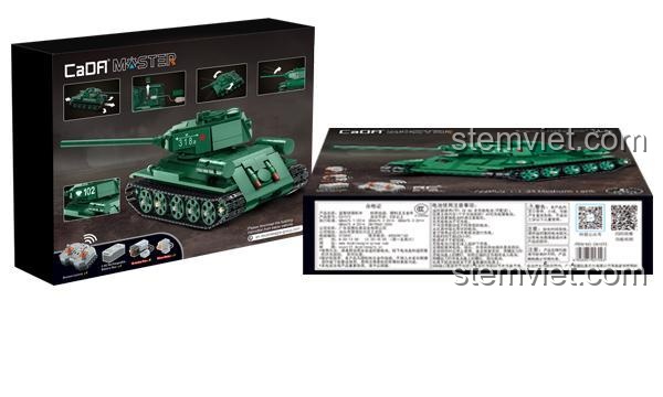 Hộp sản phẩm đồ chơi xây dựng Xe tăng Thế chiến II T-34 Double Eagle 61072, mặt trước và mặt sau